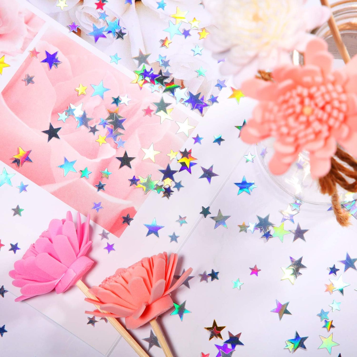 Hestya 60g Star Confetti Glitter Table Confetti Metallic Foil Stars for Christmas Party Wedding Festival Decorations(Holographic Silver,10mm and 6mm)
