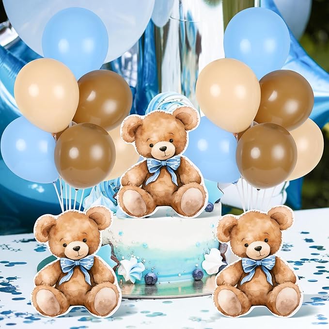 4 Sets Balloon Stand Kit for Table Bear Baby Shower Tables Centerpieces with Balloon Boy Baby Shower Decorations for Bear Theme Gender Reveal Birthday Party Table Decorations Supplies