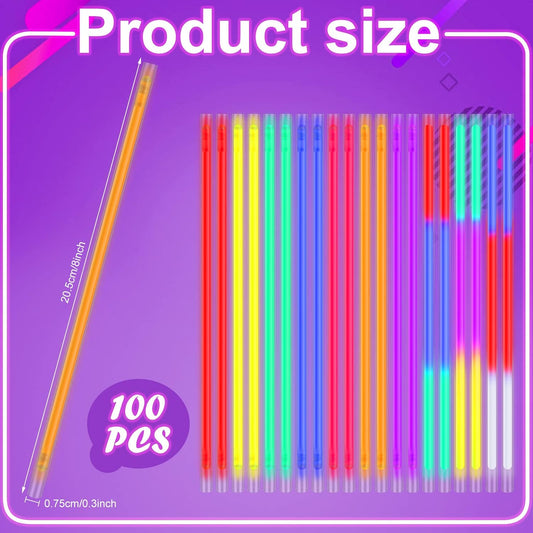 Lallisa 100 Pcs Halloween Glow in The Dark Straws Light up Neon Drinking Straws 8 Inch Multicolor Reusable Plastic Straw for Glowing Party Supplies Halloween Party Favors