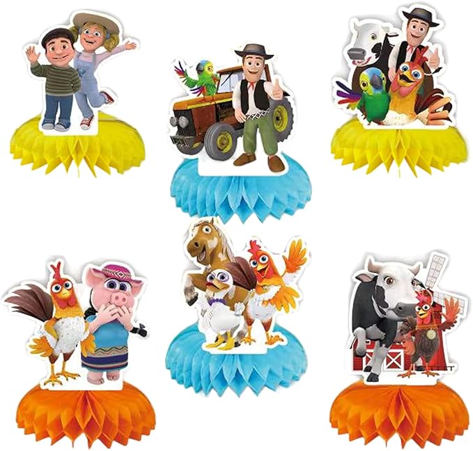 6Pcs Lai Granja De Zenoon Party supplies set Honeycomb Centerpieces Double Sided Table Topper Kids Baby Shower Birthday Party Decorations