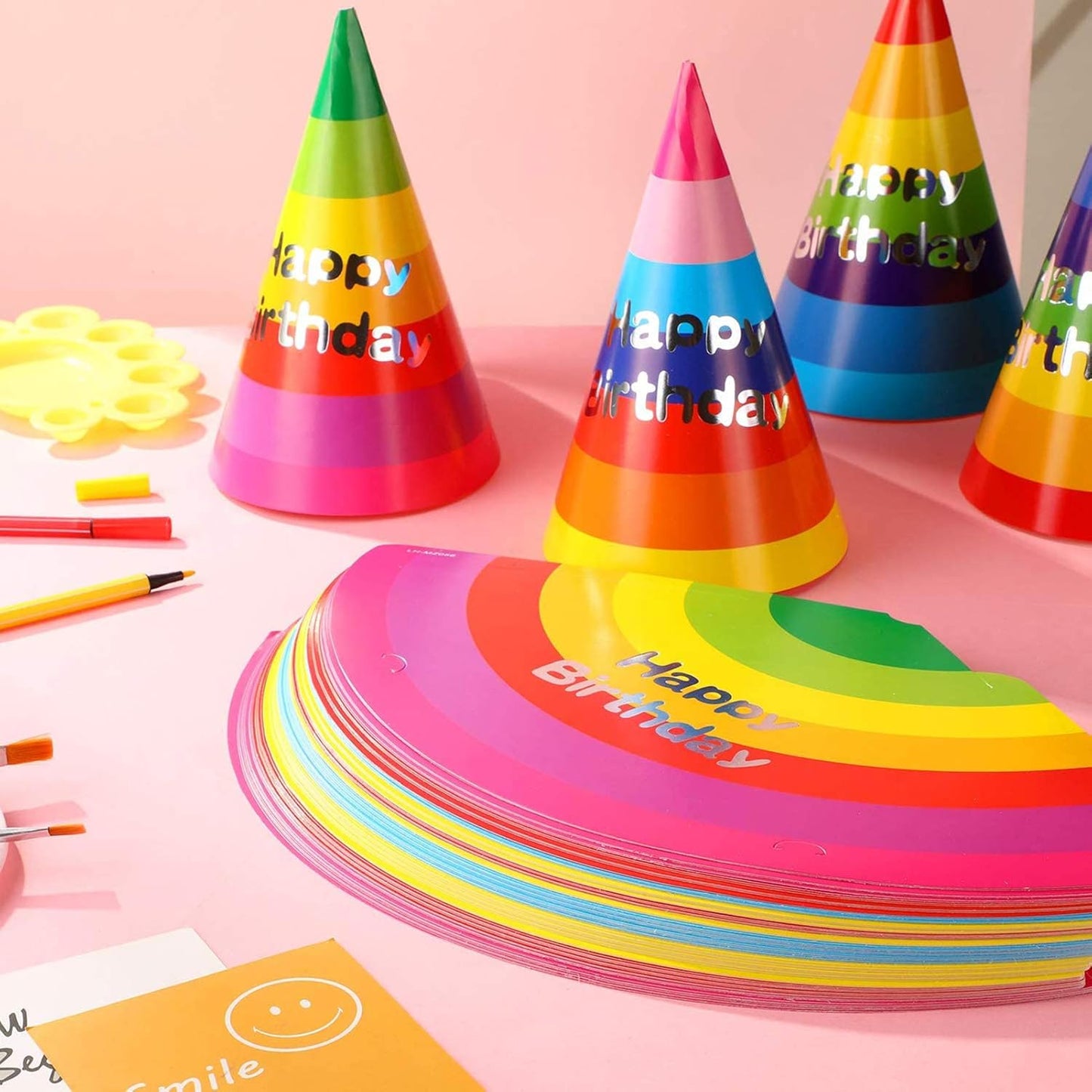 Rainbow Cone Party Hats for Kids & Adults - 12 Pack, 8 inch - Perfect for Birthday Parties & Classroom Decorations
