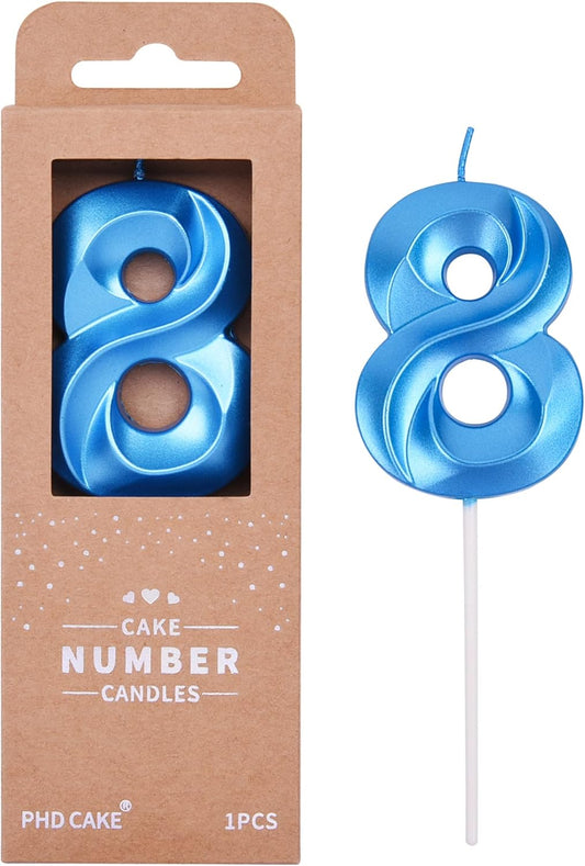 PHD CAKE 2.76 Inch Diamond Blue 8 Number Birthday Candles, Blue Number Candles, Cake Number Candles, Party Celebration