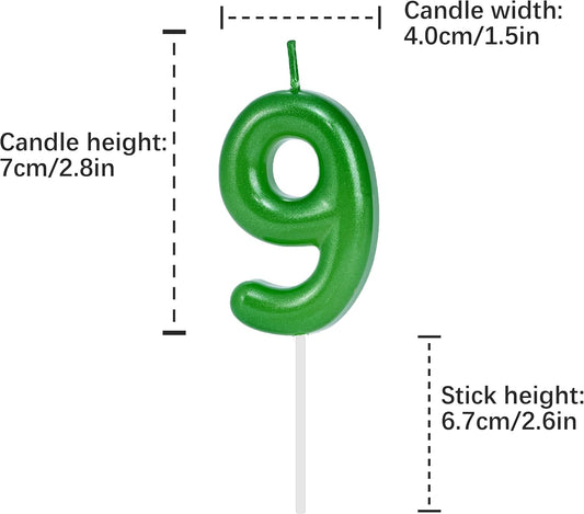 Green Number 9 Birthday Candles, Cake Toppers for Birthday/Baby Shower/Anniversary/Wedding Party Celebrating/Decorating. (Green Number 9)