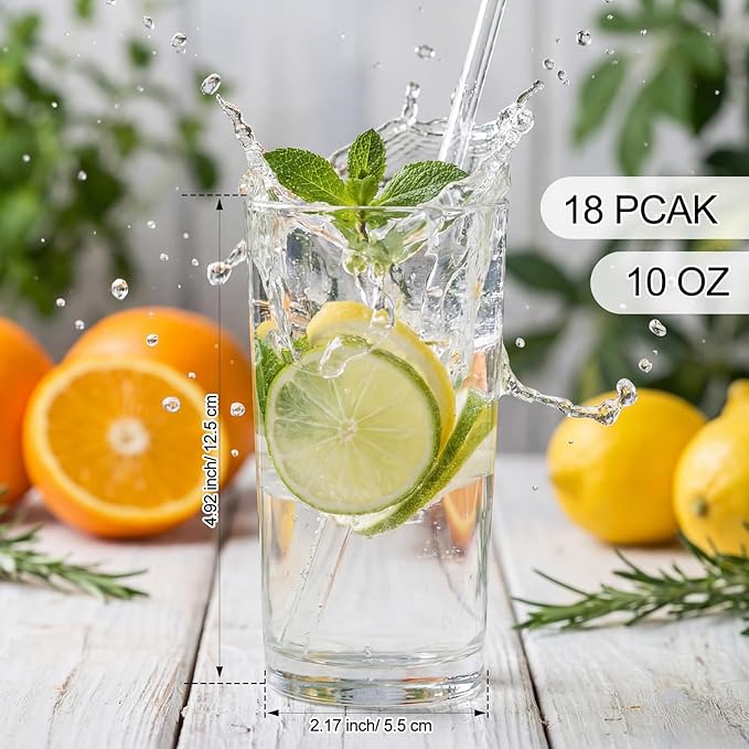 Gerrii 18 Pcs Clear Plastic Tumblers Drinking Cups Reusable Unbreakable Juice Acrylic Glasses Dishwasher Safe Plastic Glasses for Adults Picnic Party Kitchen (10 oz,Vintage)