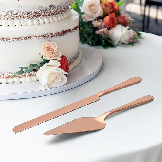 SANEXC Cake Cutting Set for Wedding - Extended Cake Knife And Server Set Thickened Stainless Steel Cake Cutter and Pie Spatula Great for Birthday Anniversary Christmas Gift Rose Gold 2 Pcs