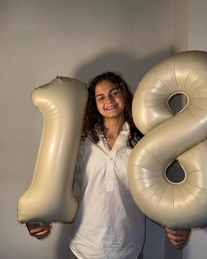 Cream 8 Balloon, Number Balloons 40 Inch, Cream 8th Birthday Decorations for Boys Girls, Birthday Balloons Party Supplies, Number 8 Balloon