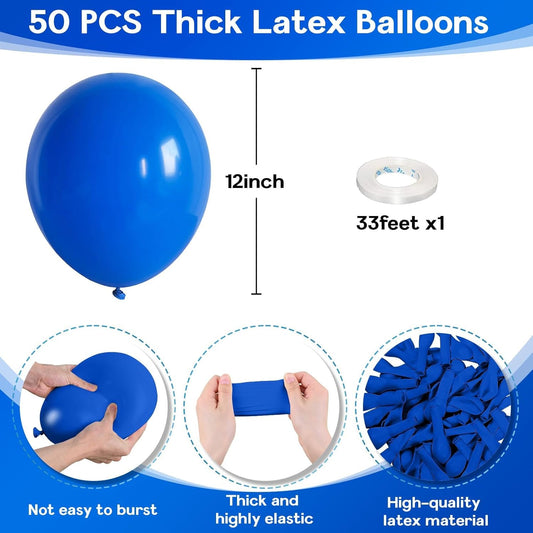 Blue Balloons 12 Inch, 50Pcs Dark Blue Balloon Kit Royal Blue Latex Balloons Matte Blue Helium Party Balloons for Boys Birthday Wedding Baby Shower Gender Reveal Graduation Party Decorations