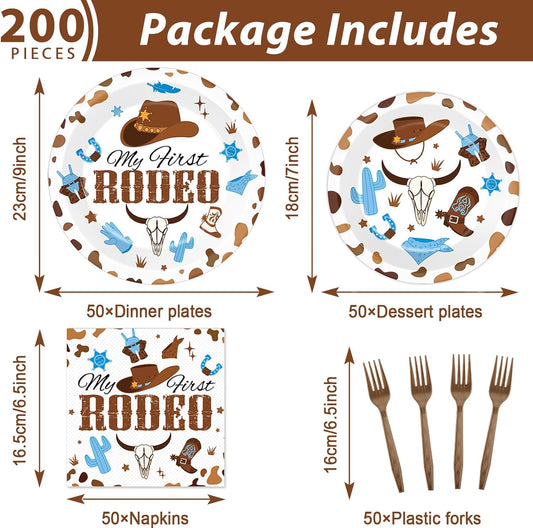 50 Guests My First Rodeo Birthday Party Supplies Decoration 1st Rodeo Party Birthday Plates and Napkins Forks Western Cowboy Tableware My First Rodeo Paper Plates for Boy Baby Shower Party 200PCS