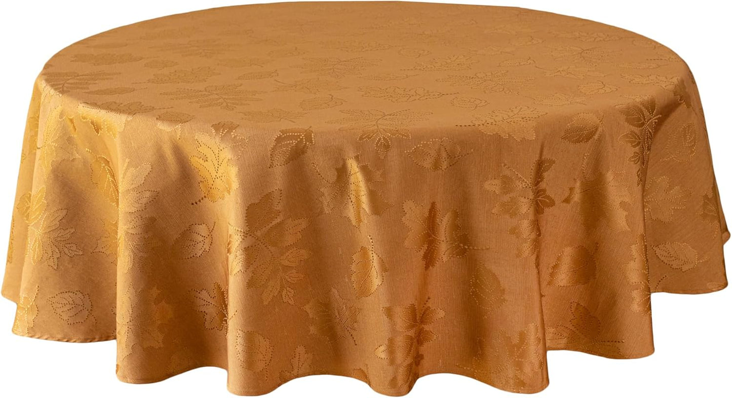 Benson Mills Harvest Legacy Damask Fabric Table Cloth Fall, Harvest, and Thanksgiving Tablecloth (Amber-Bronze, 70" Round)
