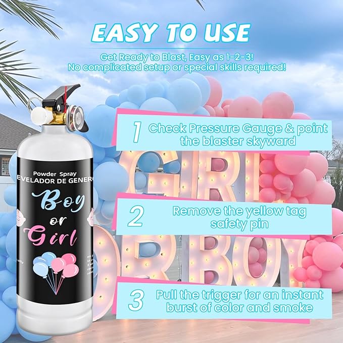 Gender Reveal Fire Extinguisher 2Pack Extinguishers for Baby Reveal Boy or Girl Giant Color Smoke Blue or Pink Powder for Party Decorations and Baby Shower