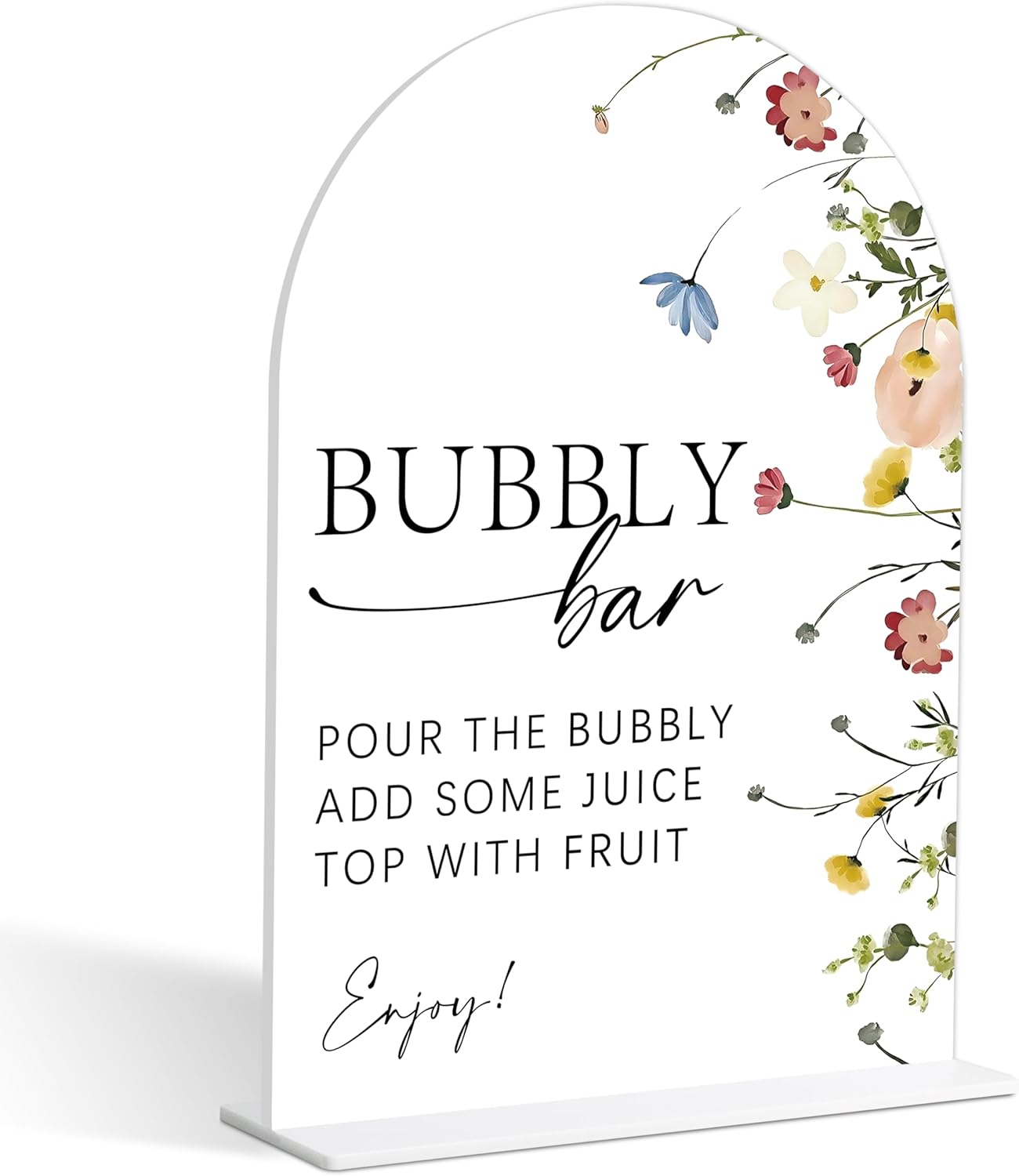 Bubbly Bar Sign, Flower Style Bubbly Bridal Shower Sign for Wedding, Engagement, Bridal Shower and Reception, Bridal Shower Decorations, Wedding Shower Favors, 6X8 Inch Acrylic Arch Sign with Stand,28