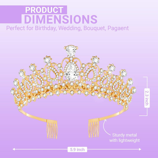 Tiara Crown for Women, Queen Tiara for Birthday Prom Bridal Party Custome Gold