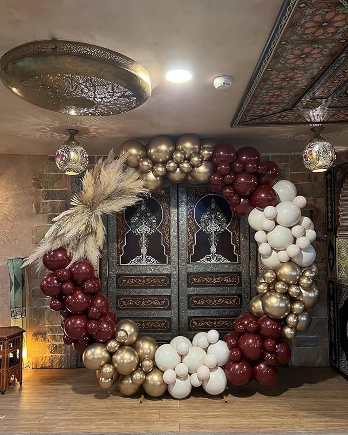 Burgundy and Gold Balloons Arch Kit - 158Pcs Burgundy Maroon and Metallic Gold Balloon Garland Kit for Birthday Wedding Anniversary Bridal Bachelorette Wedding Mother's Day Party Decorations