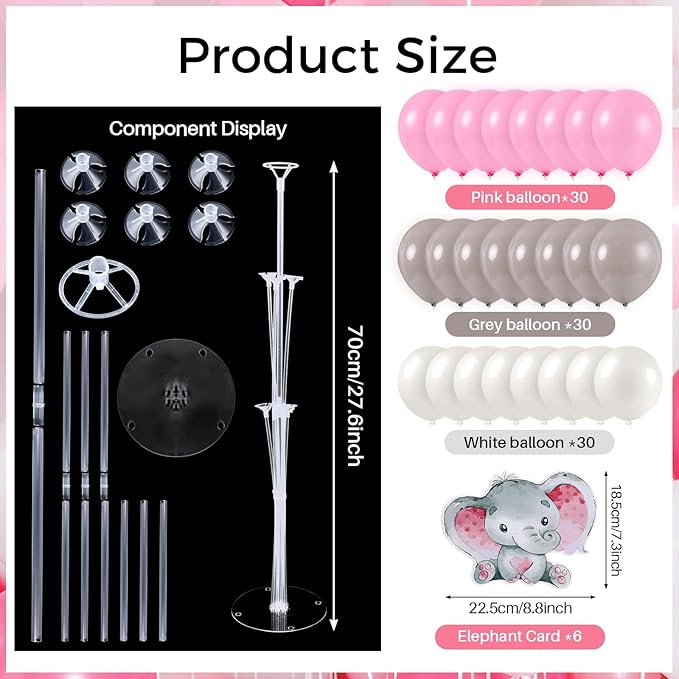 6 Sets Elephant Baby Shower Balloon Stand Kit for Tables Elephant with Balloon Centerpieces Party Decor for Girls 3D Table Decoration for Kids Party Baby Shower Photo Props Supplies
