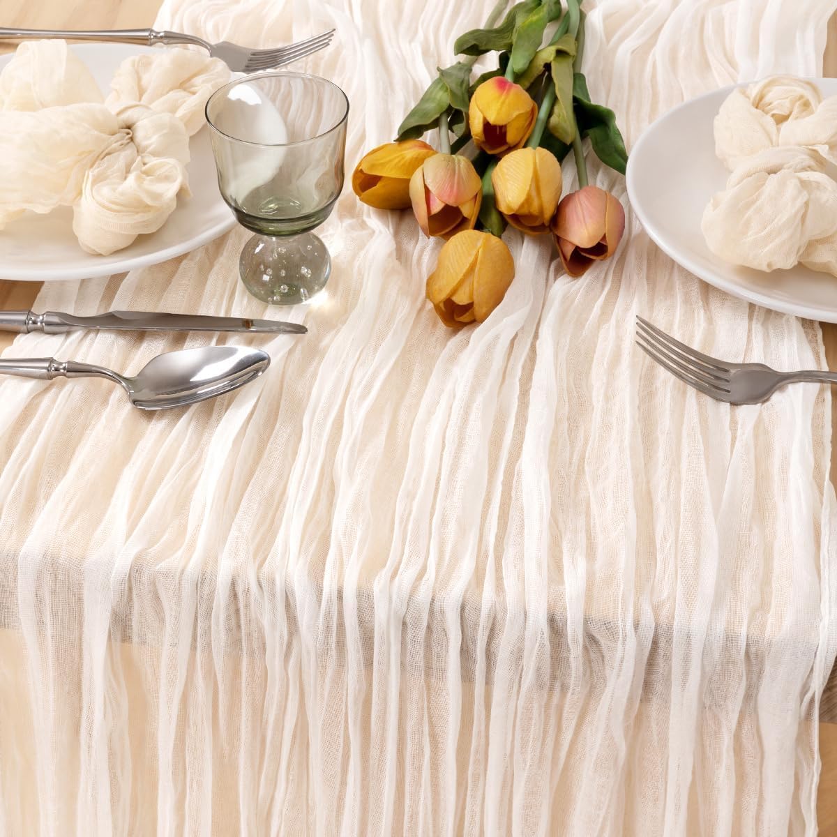 MLMC 8 Pack Ivory White Table Runner Rustic Gauze Cheesecloth Table Runner 10ft Cheese Cloth Cenerpiece 35x120 Inches for Fall Dessert Anniversary Wedding Bridal Baby Shower Decor