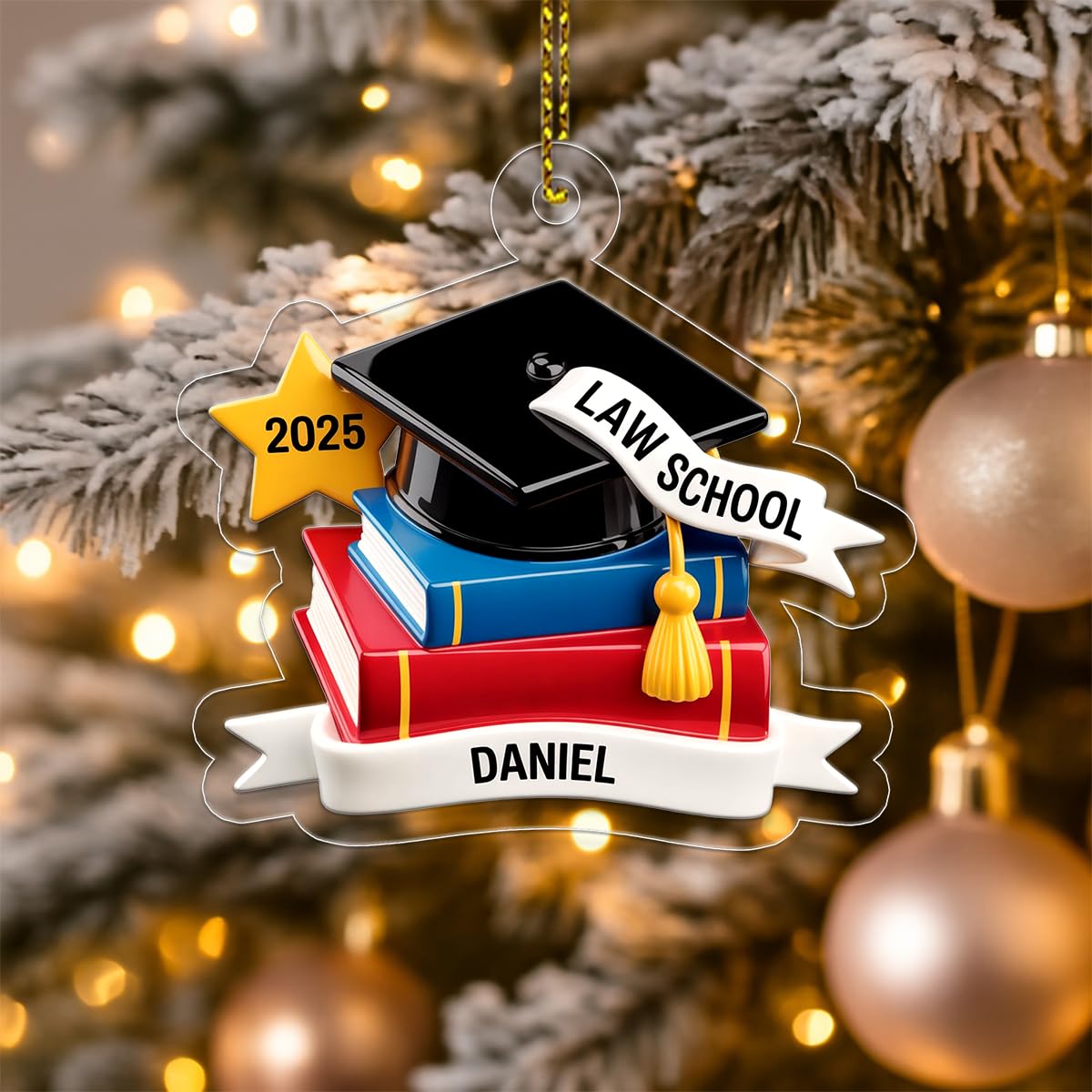 Custom Graduation Cap Ornament with Books, Personalized Graduation Ornament, Graduation Gift, Christmas Keepsake, Holiday Decoration Acrylic Ornament – Personalized Christmas Tree