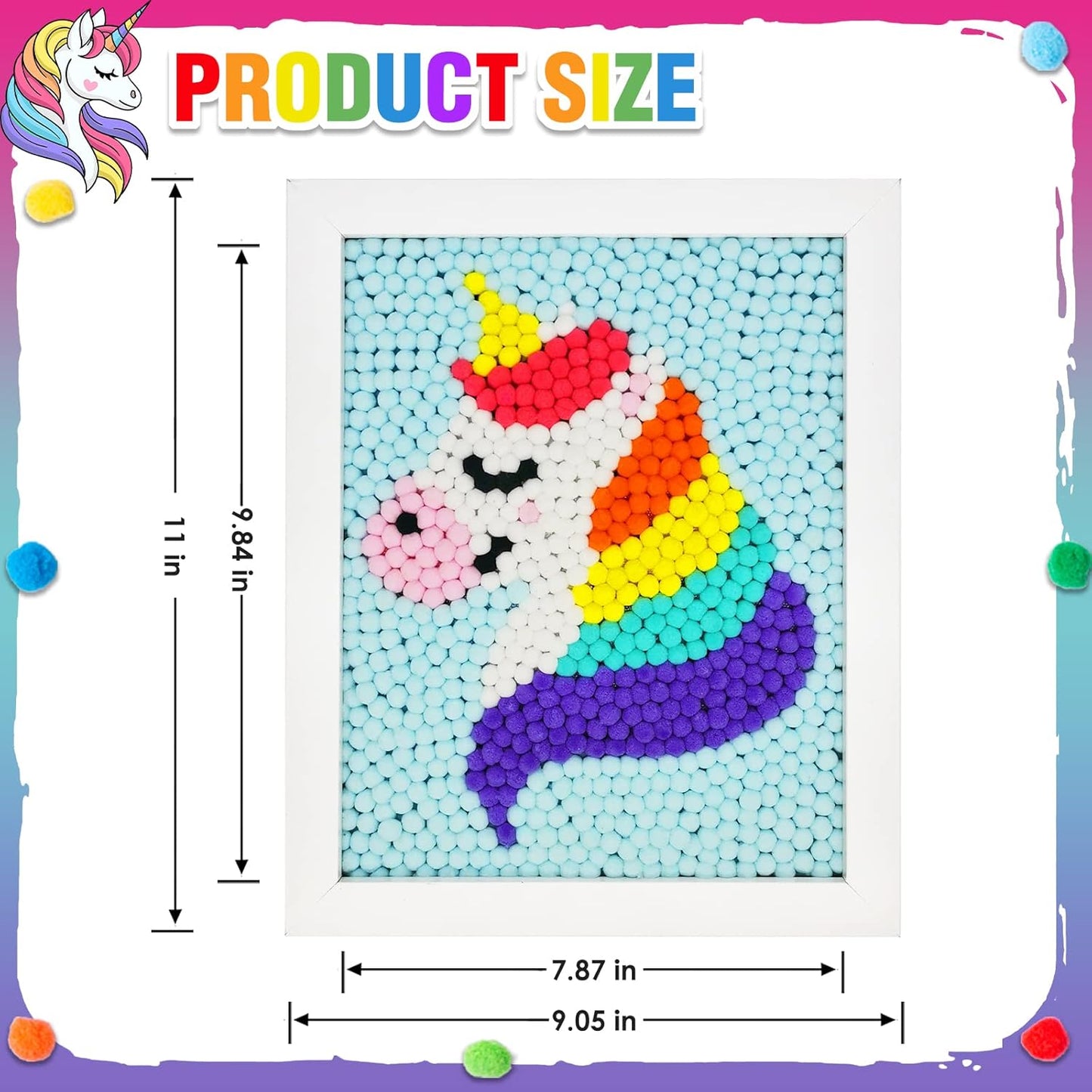 Funto Unicorn Pom Pom Painting Art Kit, 1100+ Pom Poms, Canvas and Sturdy Frame for Home Decor, Artistic Kid Crafts, Kids Painting Kit