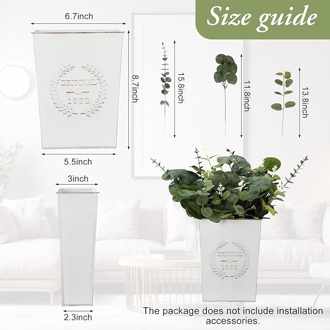 4 Sets 67 Pcs Farmhouse Wall Decor Set Rustic Window Frame Wall Decor with Eucalyptus Wreath and Metal Walls Planters Vintage Farmhouse Walls Art for Living Room Entryway(Square)