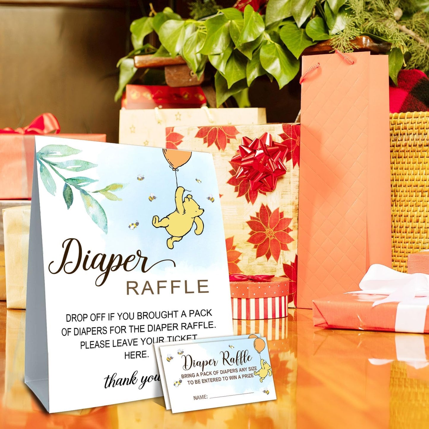 Winnie Baby Shower Decorations-Baby Shower Table Sign Centerpieces-Baby Shower Games-Baby Shwoer Party Decor-Baby Shower Games Pooh Birthday Supplies Party Decorations-Diaper Raffle