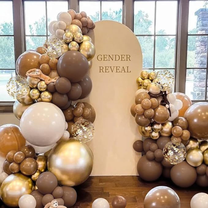 Brown Balloon Garland Arch Kit, 167Pcs Latex Balloons Different Sizes Dark Brown Camel Sand White Metallic Gold for Neutral Bear Baby Shower Safari Birthday Party Decorations