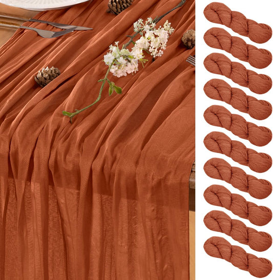 Fall Table Runner Terracotta Cheesecloth Table Runner 10 Pack 10FT Farmhouse Table Runners 120 Inches Table Decor Thanksgiving Dining Room Centerpiece Wedding Boho Baby Shower Birthday