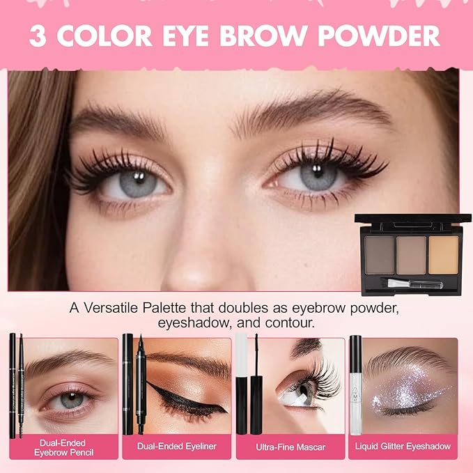 All in One Makeup Kit for Women Full Kit, Makeup Gift Set for Women Teen Girls, Makeup Essential Bundle Includes Foundation Eyeshadow Contour Palette Lipstick Eyeliner Mascara Cosmetic Brush Set