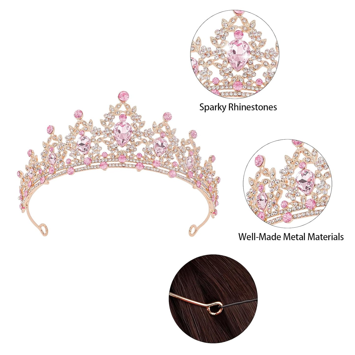 CAVETEE Crown for Women, Tiaras for Women Pink Princess and Queen Crown Crystal Headbands Hair Accessories for Bridal Birthday Prom Party
