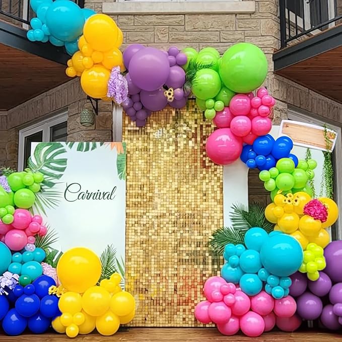 Colorful Rainbow Balloon Garland Arch Kit, 167Pcs Multicolor Neon Primary Color Balloons for Birthday Summer Pool Tropical Theme Carnival Party Decorations