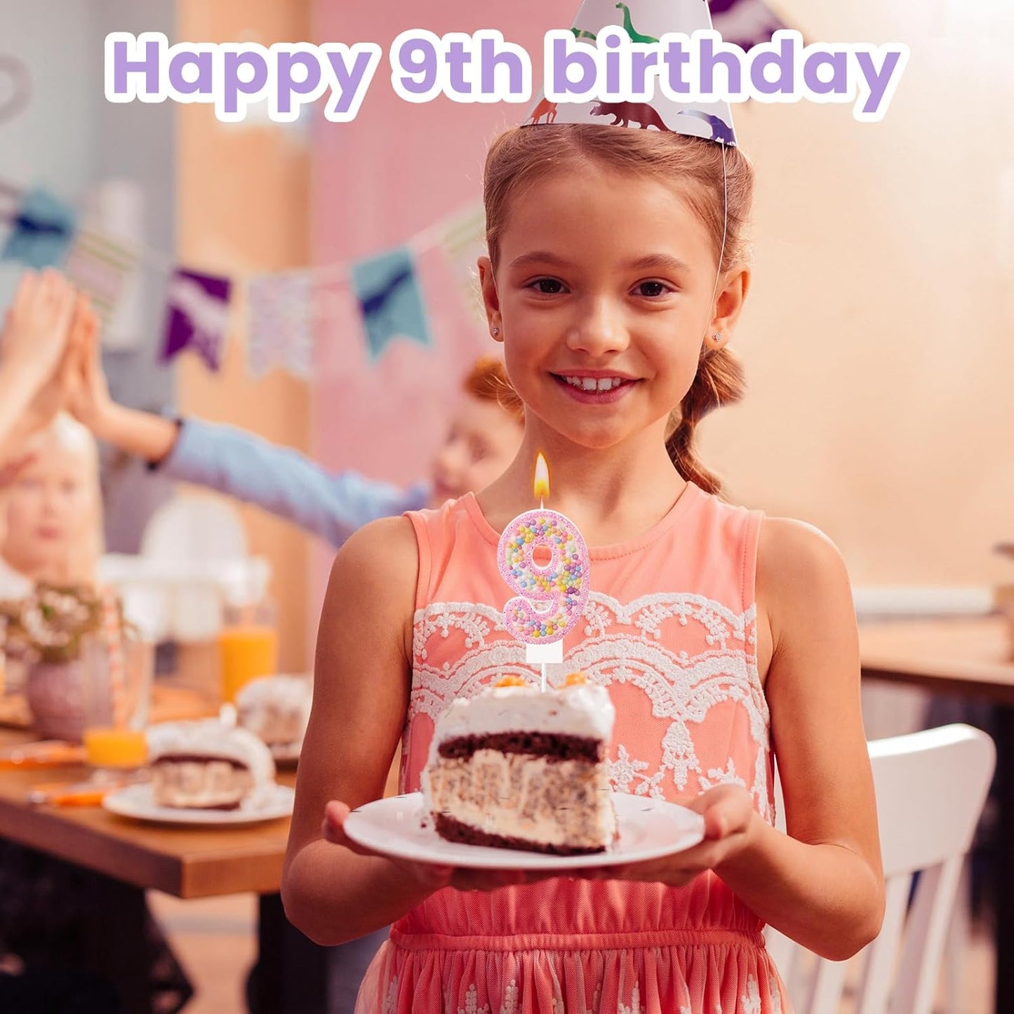 MTLEE Number 9 Birthday Candle with 12 Pcs Spiral Candles for Girls Macaron Pastel Rainbow Unicorn Pink Cake Topper for Sweet Theme Party Decoration