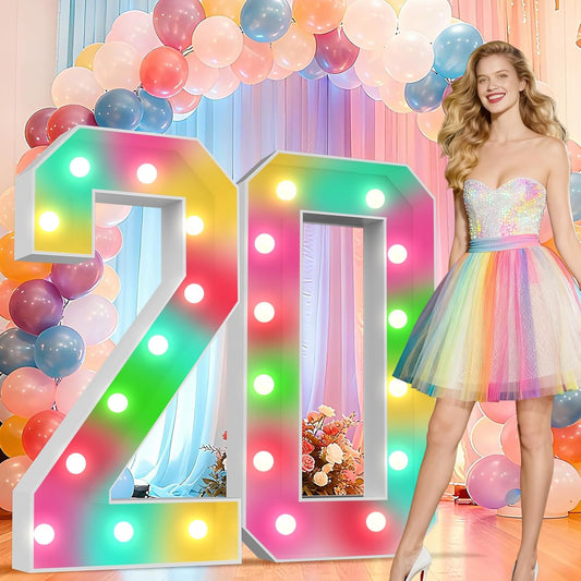 Ledido 4FT Marquee Light Up Numbers 20, 34 Colors Changing Marquee Numbers 4 Feet Tall with Remote, Big 20th Birthday Number, Large Lighted Number for Anniversary Graduation Birthday Party Decoration