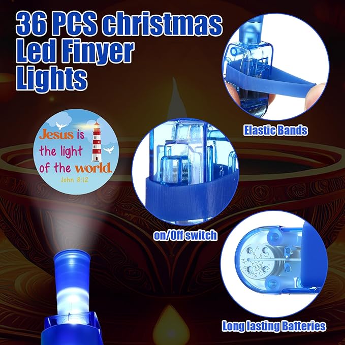 Tuanse 30 Pcs Christian Bible Party Favors for Kids Bulk Easter Religious Sunday School Gift Glow in The Dark Inspirational Finger Light Bible Verse Church Christian Sunday School Prizes Stuffers Gift