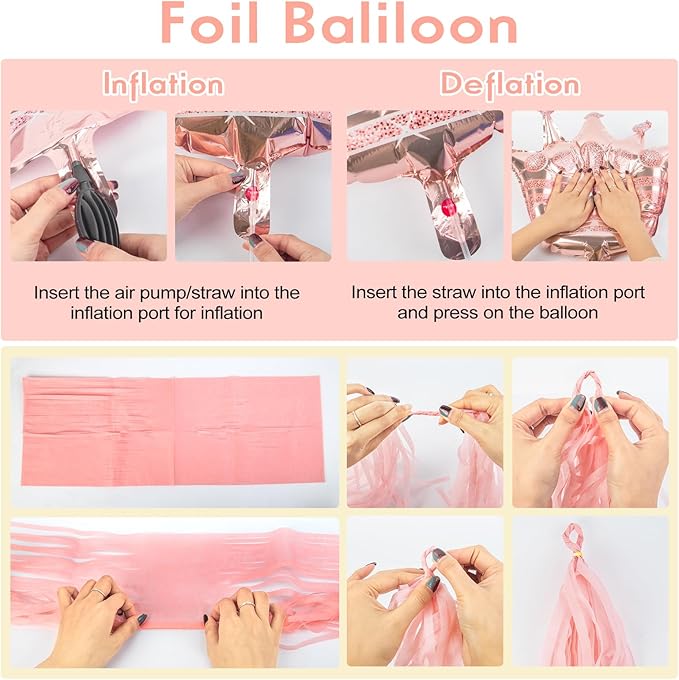 Amandir Rose Gold Birthday Party Decorations for Women Girls, Rose Gold Pink Confetti Foil Balloons, Butterfly, Fringe Curtain, Happy Birthday Banner, Cake Topper for30th 40th 50th 60th Supplies Decor
