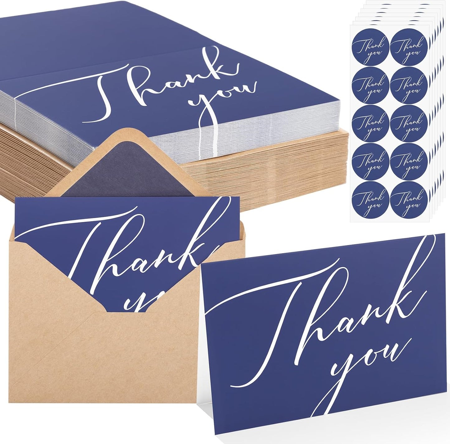 50 Pack Thank You Cards with Envelopes, 4x6 Inch Thank You Cards Bulk Blank Notes Card with Envelopes & Stickers for Wedding, Baby Shower, Bridal Shower, Birthday, Thanksgiving, Christmas
