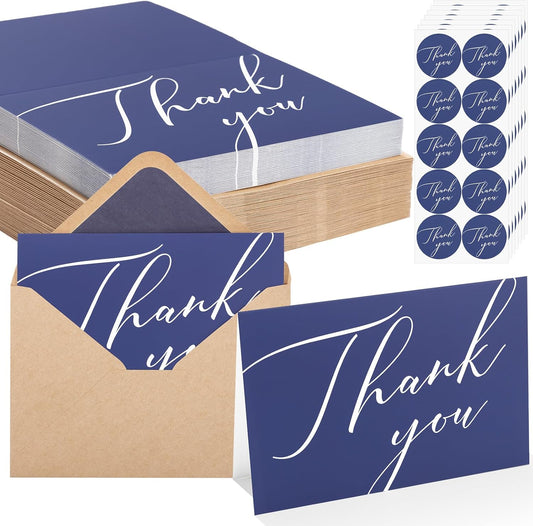 50 Pack Thank You Cards with Envelopes, 4x6 Inch Thank You Cards Bulk Blank Notes Card with Envelopes & Stickers for Wedding, Baby Shower, Bridal Shower, Birthday, Thanksgiving, Christmas