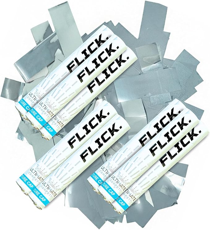 Ultimate Confetti - 8 Pack Silver Metallic Foil Confetti Wands - 6" Mylar Shinny Confetti Flick Flutter Sticks For Wedding, Birthday, Parties & Live Events - 1 Handful, 0.5 oz Each Stick