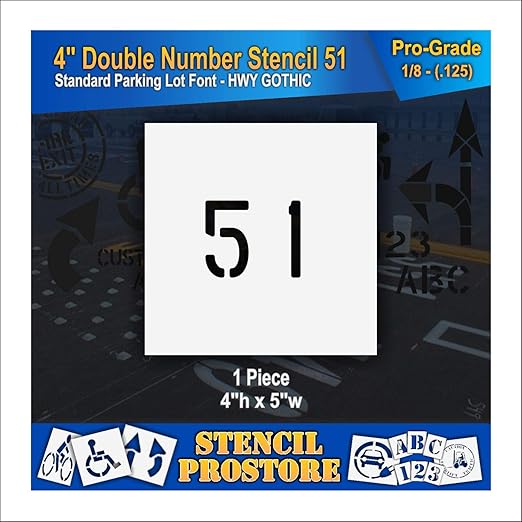 Pavement, Curb, and WheelStop Stencils - 4 inch Double Number Stencil - (51) - 4" x 4" x 1/8" (128 mil) - Pro-Grade