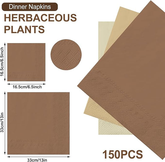Whaline 150 Pack Brown Napkins 6.5 x 6.5 Inch 3 Colors Disposable Paper Napkins Brown Theme Fall Dinner Napkin for Farmhouse Wedding Birthday Party Celebration Gathering Supplies Table Decorations