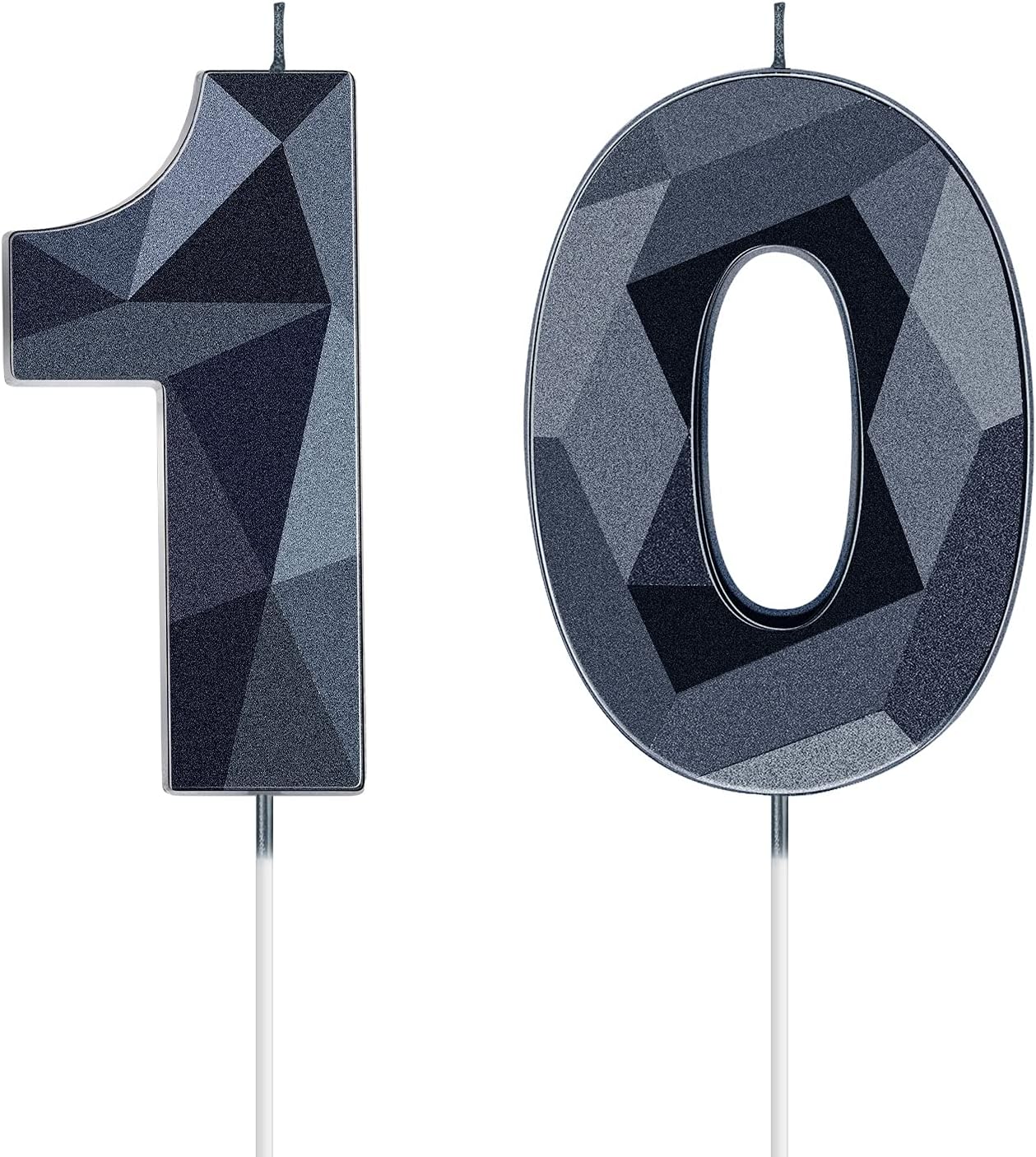Nuanchu 10th Birthday Candles 3D Diamond Shape Number Candles Numeral Birthday Cake Topper Ten Years Old Cake Topper for Family Baking Theme Party Decoration Supplies (Black)