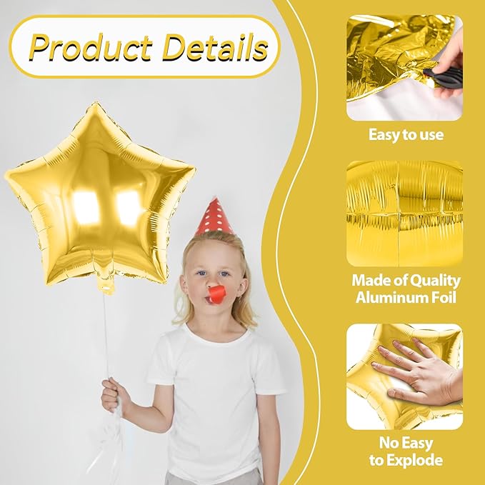 Green and Gold Star Foil Balloon, 10PCS Foil Stars Shape Balloons, 18 Inch Metallic Stars Balloons Helium Pentagram Balloon for Birthday, Graduation, Anniversary, Golf Tractor Jungle Party Decoration
