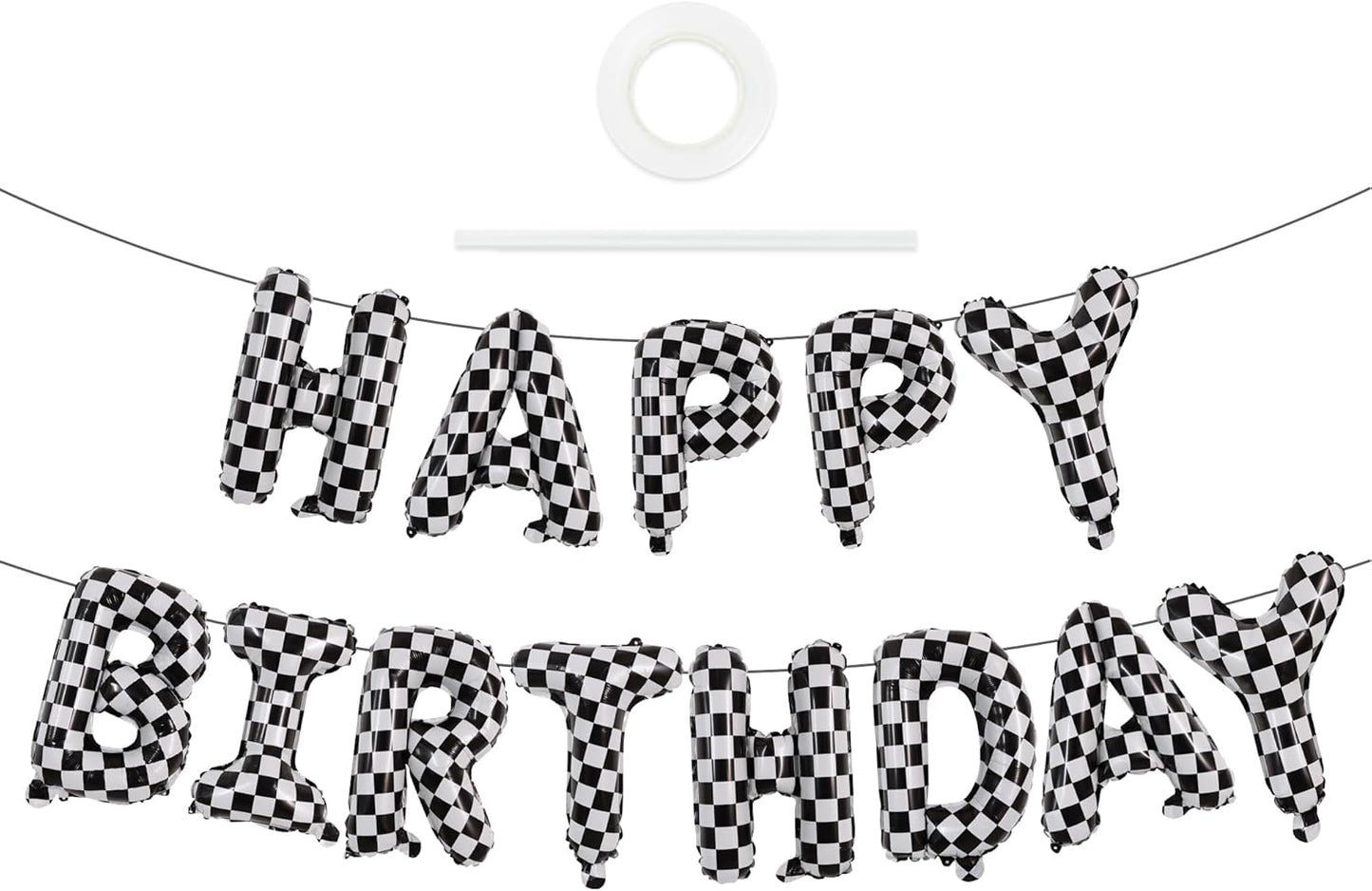 TONIFUL Checkered Happy Birthday Balloons 16 Inch Teal Blue Mylar Foil Letters Birthday Sign Banner Balloon for Girls Boys Kids & Adults Birthday Decorations and Party Supplies