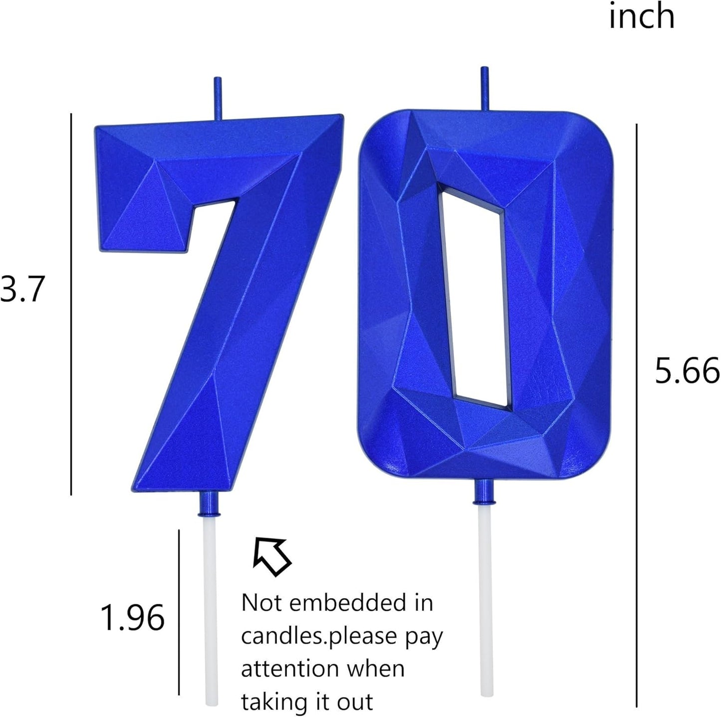 DERVENTA Large Birthday Candle Number 3D Blue 3.7 inch Party Celebration Anniversary Decoration Cake Topper 1 Piece (Number 70 Blue)