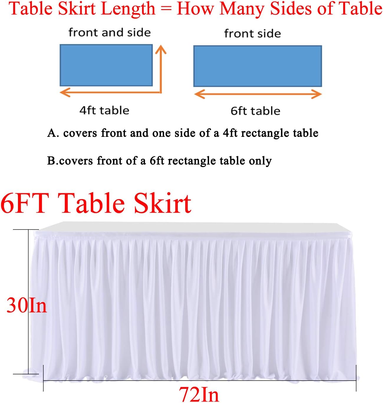 White Table Skirts for Rectangle Tables 6ft Polyester Pleated Table Skirt Desk Skirts Ruffle Table Skirt Tablecloth for Wedding Birthday Party Baby Bridal Shower Banquet Table Decoration