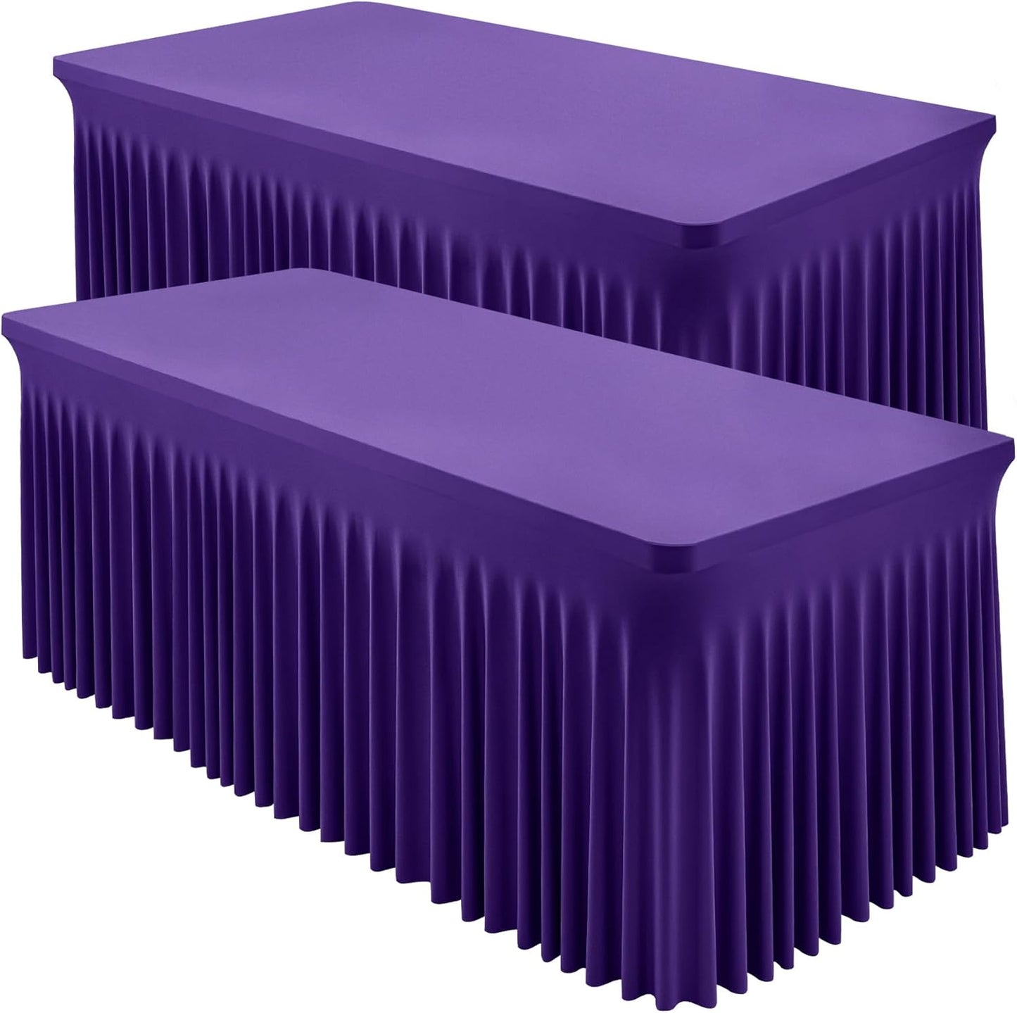 2 Packs Purple Spandex Tableclothes for 6 Foot Rectangle Table, Spandex Table Covers 6FT Stretch Table Skirts Rectangle Wrinkle Free Fitted Tablecover for Event, Wedding, Banquet & Parties