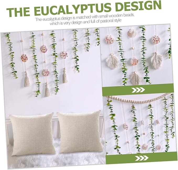 Artificial Eucalyptus Leaves Garland Wooden Bead Wall Decor Eucalyptus Decor for Bedroom
