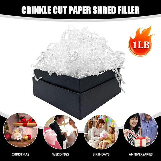 White Crinkle Cut Paper Shred Filler, 2 LB Basket Filler Shredded Paper, Confetti Stuffing for Basket Filling, Halloween, Thanksgiving, Christmas, Birthdays, Gift Wrapping, Stuffer Party Supplies