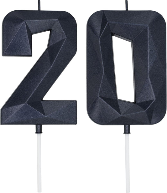 DERVENTA Large Birthday Candle Number 3D Black 3.7 inch Party Celebration Anniversary Decoration Cake Topper 1 Piece (Number 20 Black)