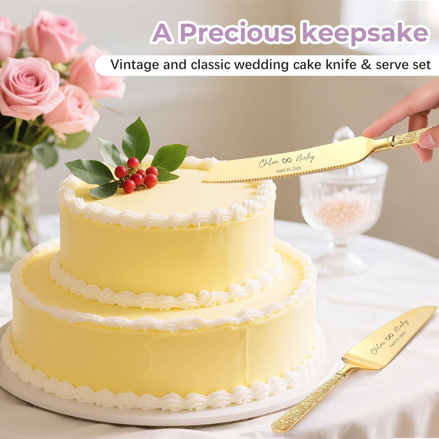 Custom Cake Cutting Set for Wedding Cake Knife and Server Set Personalized Gold Cake Cutter Gift for Anniversary Birthday Christmas