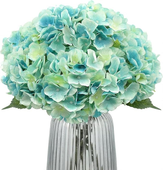 2Bouquets Artificial Fake Flowers Plants Silk Hydrangea Arrangements Wedding Bouquets Decorations Plastic Floral Home Kitchen Garden Party Festival Bar DIY (Light Blue,5 Flower Heads)