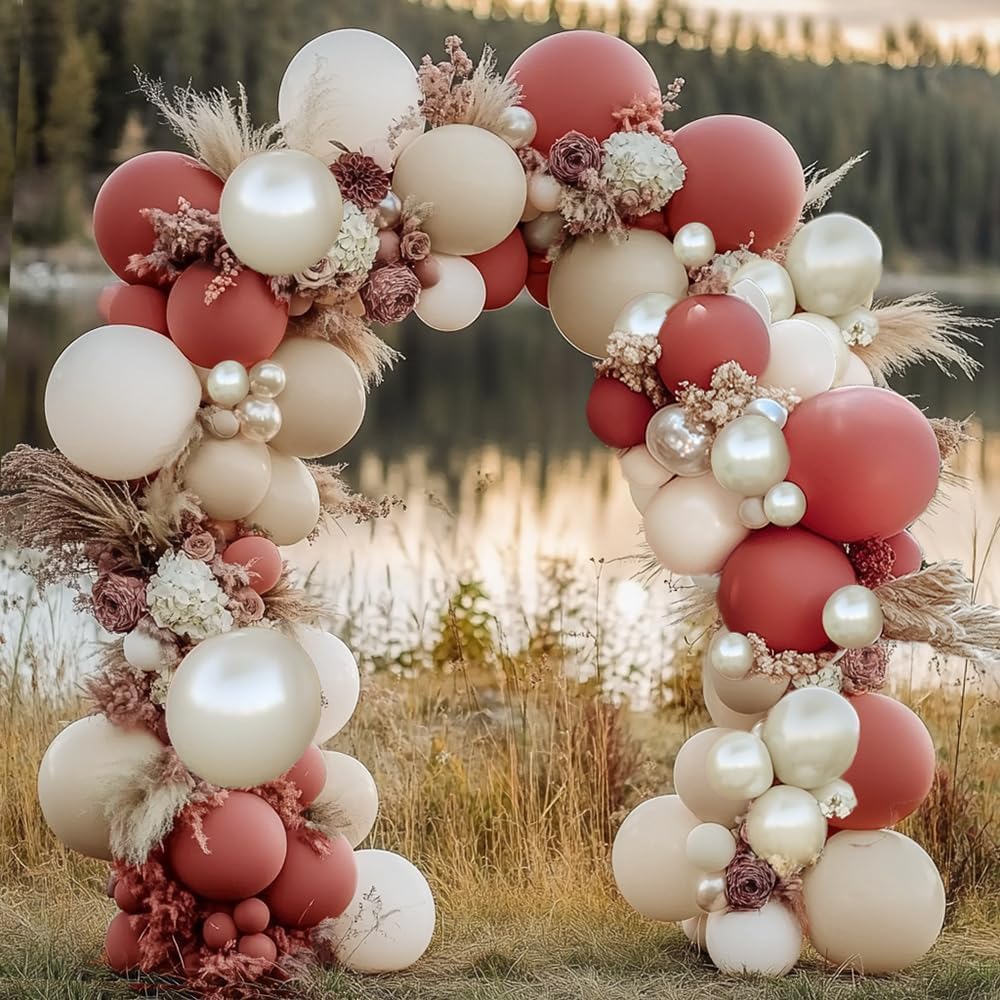 Dusty Pink Cream White Balloon Garland, Double Stuffed Rose Pink Sand White Pearl Balloon Arch Kit for Boho Bridal Shower Wedding Baby Shower Birthday Fall Thanksgiving Party Decorations