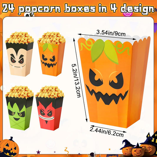 DECYOOL 24 Pcs Halloween Popcorn Boxes, 4 Designs Mini Halloween Popcorn Bags for Snacks Candy Cookies Party Favors